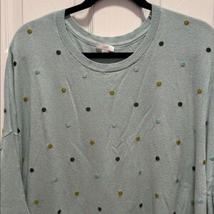 🌿J. Jill 3X Light Blue/Green Polka Dot Sweater